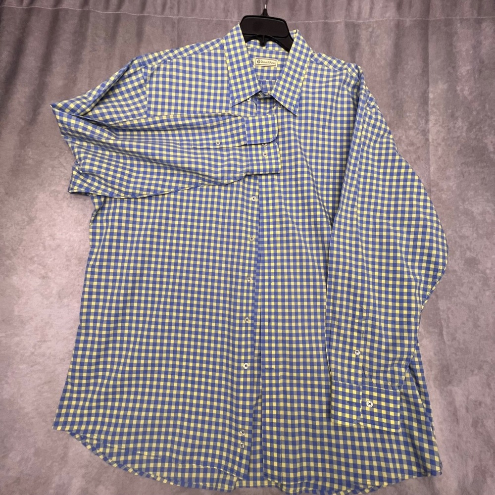 Donald Ross Button Down Men XXL Blue Yellow Gingham Check Long Sleeve Excellent - Picture 2 of 13